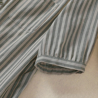 Buddha Stones Summer Casual Button-Up Striped Women's Short Sleeve Shirts With Patch Pocket - image 6