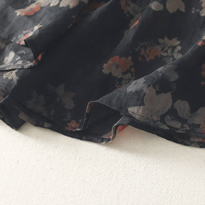 Buddha Stones Summer Tang Style Vintage Frog Button V-Neck Floral Women's Elbow-Length Sleeve Shirts - image 4