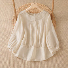 Buddha Stones Spring Summer Casual Elegant Embroidery Solid Women's Long Sleeve T-Shirt - AntiqueWhite - US12, UK/AU16, EU44 (2XL) - image 0