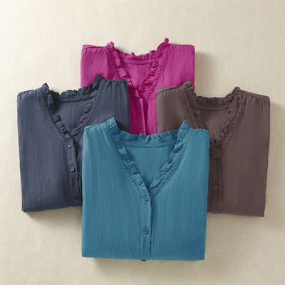 Buddha Stones Spring Summer Casual Button-Up Solid Women's Short Sleeve Shirts - image 28