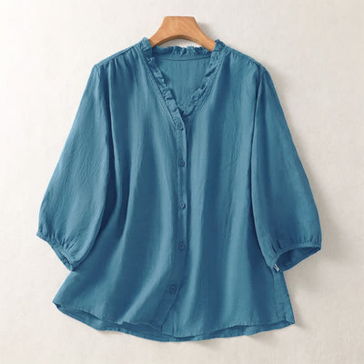 Buddha Stones Spring Summer Casual Button-Up Solid Women's Short Sleeve Shirts - MediumTurquoise - US8-10, UK/AU12-14, EU40-42 (2XL) - image 13
