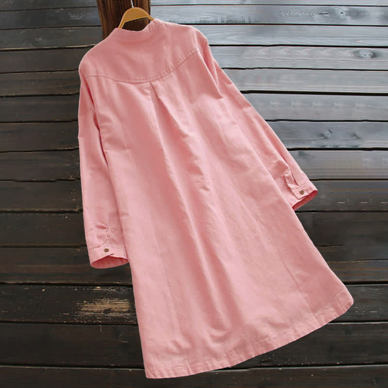 Buddha Stones Solid Buttons Long Sleeve Women's Shirt With Pockets - image 6