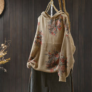 Foviel Damen gestrickt Floral Lange Ärmel Kapuzenpullover