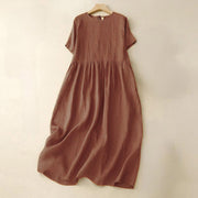 Foviel Casual Short Sleeve Bowknot Tie Straps Women's Midi Dress With Pockets