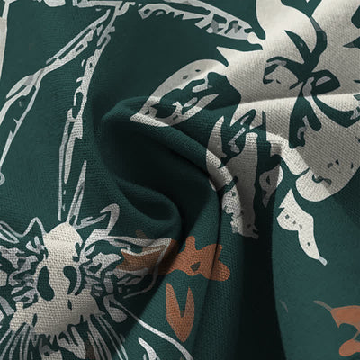 Buddha Stones Cotton Linen Vintage White Floral Pattern Women's Elastic Waist Wide Leg Pants With Pockets - image 3
