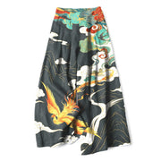 Foviel Baumwolle Leinen Phoenix Cloud Muster Damen elastische Taille weites Bein Hose mit Taschen