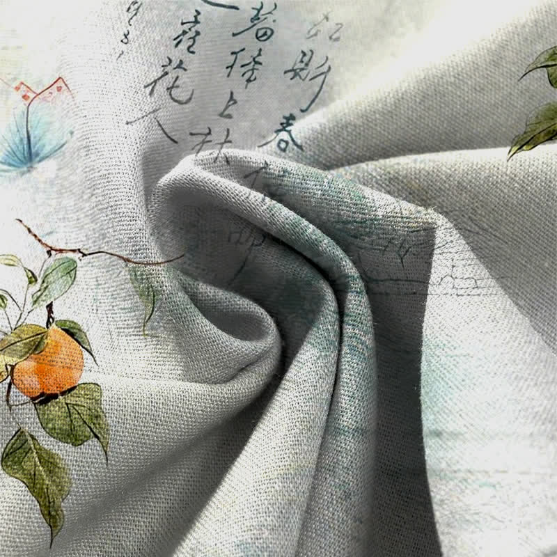 Buddha Stones Cotton Linen Vintage Citrus Garden Butterfly Pattern Women's Elastic Waist Wide Leg Pants With Pockets - image 3