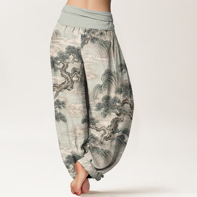 Buddha Stones Cotton Ink Wash Landscape Pattern Women's Elastic Waist Harem Pants - image 2