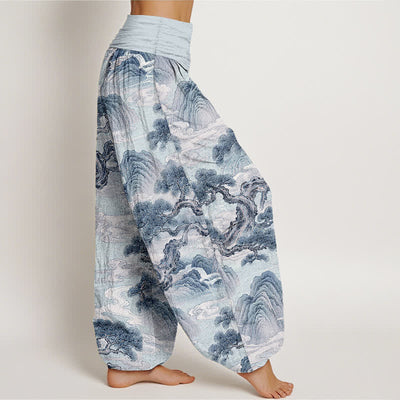 Buddha Stones Cotton Ink Wash Landscape Pattern Women's Elastic Waist Harem Pants - image 9