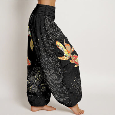 Buddha Stones Cotton Koi Fish Swirl Pattern Women's Elastic Waist Harem Pants - image 1