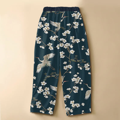 Buddha Stones Pure Cotton Vintage Crane Blossom Pattern Frog Button Women's Elastic Waist Harem Pants With Pockets - image 6