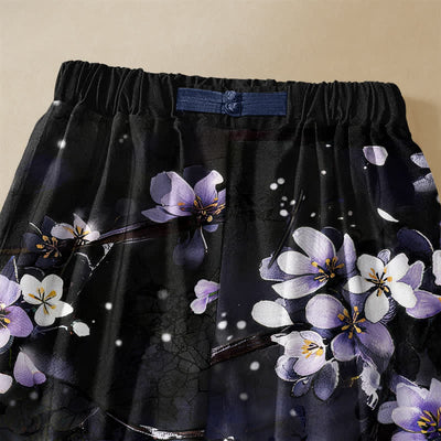 Buddha Stones Pure Cotton Ombre Sakura Blossom Pattern Frog Button Women's Elastic Waist Harem Pants With Pockets - image 2