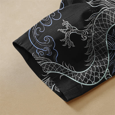 Buddha Stones Pure Cotton Oriental Dragon Wave Pattern Frog Button Women's Elastic Waist Harem Pants With Pockets - image 3