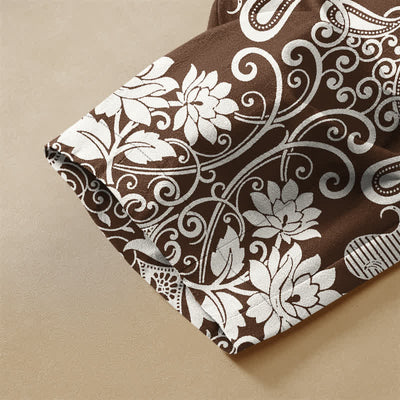 Buddha Stones Pure Cotton Vintage Border Paisley Bloom Pattern Frog Button Women's Elastic Waist Harem Pants With Pockets - image 2