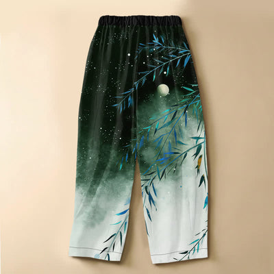 Buddha Stones Pure Cotton Starry Moon Bamboo Pattern Frog Button Women's Elastic Waist Harem Pants With Pockets - image 8