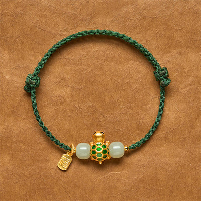 Buddha Stones Copper Turtle Hetian Jade Fu Character Luck Red String Bracelet - Green(Wrist Circumference: 5.5–7.1 in/14–18 cm) - image 13