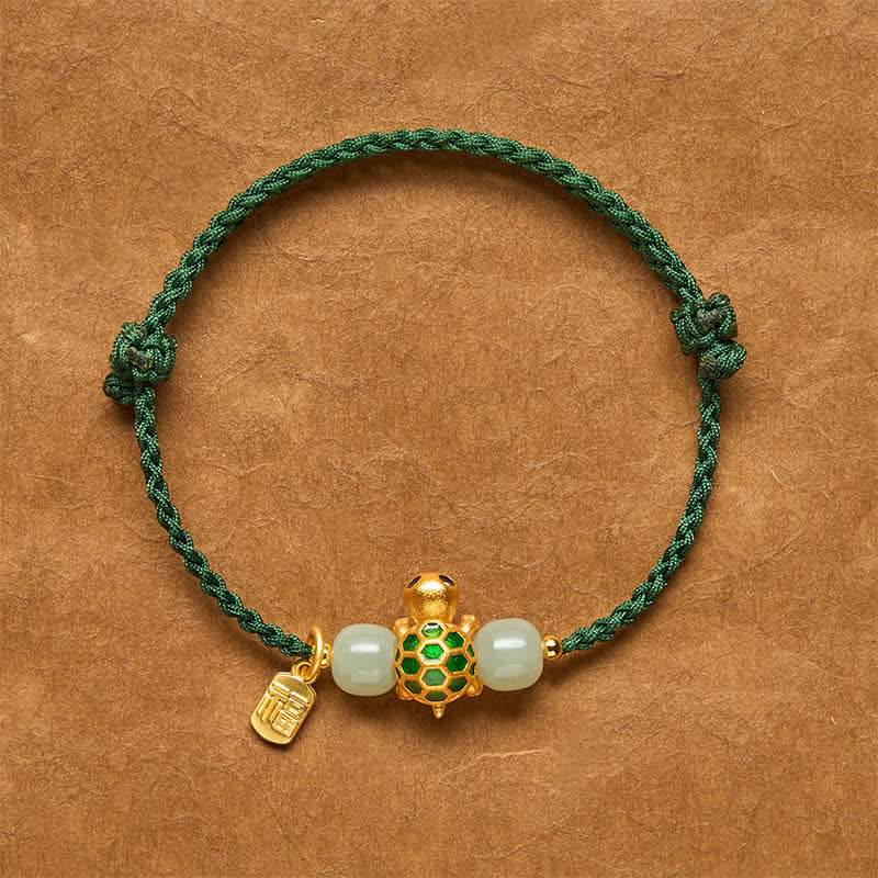 Buddha Stones Copper Turtle Hetian Jade Fu Character Luck Red String Bracelet - Green(Wrist Circumference: 5.5–7.1 in/14–18 cm) - image 13