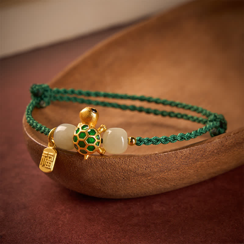 Buddha Stones Copper Turtle Hetian Jade Fu Character Luck Red String Bracelet - image 17