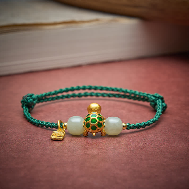 Buddha Stones Copper Turtle Hetian Jade Fu Character Luck Red String Bracelet - image 15