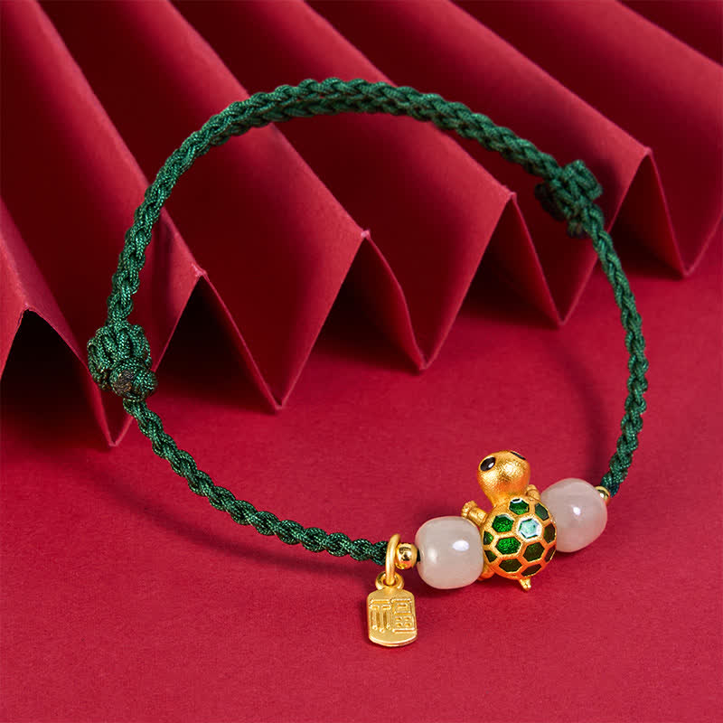 Buddha Stones Copper Turtle Hetian Jade Fu Character Luck Red String Bracelet - image 14