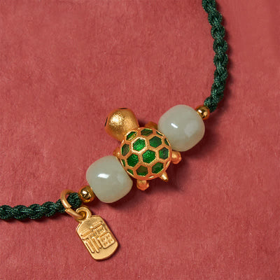 Buddha Stones Copper Turtle Hetian Jade Fu Character Luck Red String Bracelet - image 18