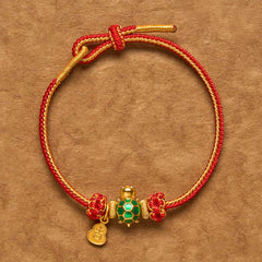 Buddha Stones Green Turtle Copper Gourd Red String Lucky Bracelet - Red String (Wrist Circumference: 6.3–7.1 in/16–18 cm) - image 0
