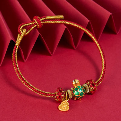 Buddha Stones Green Turtle Copper Gourd Red String Lucky Bracelet - image 2