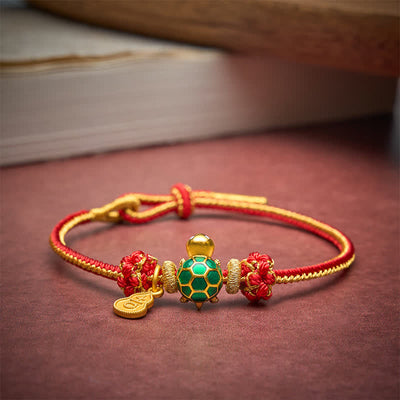 Buddha Stones Green Turtle Copper Gourd Red String Lucky Bracelet - image 3