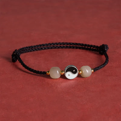 Buddha Stones Alloy Yin Yang Hetian Jade Bead Red String Balance Bracelet - image 15