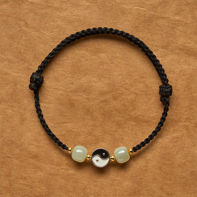 Buddha Stones Alloy Yin Yang Hetian Jade Bead Red String Balance Bracelet - Black String - 6.3-7.1 in (16-18 cm) - image 11