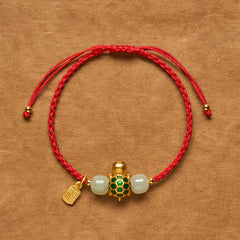 Buddha Stones Copper Turtle Fu Character Hetian Jade Red String Prosperity Bracelet - Turtle Red String Bracelet - 5.5–7.1 in/14–18 cm - image 0