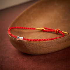 Buddha Stones Black Red String 925 Sterling Silver Bamboo Growth Bracelet - Red String - 5.5–6.3 in (14–16 cm) - image 0