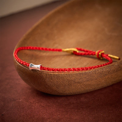 Buddha Stones Black Red String 925 Sterling Silver Bamboo Growth Bracelet - Red String - 5.5–6.3 in (14–16 cm) - image 0