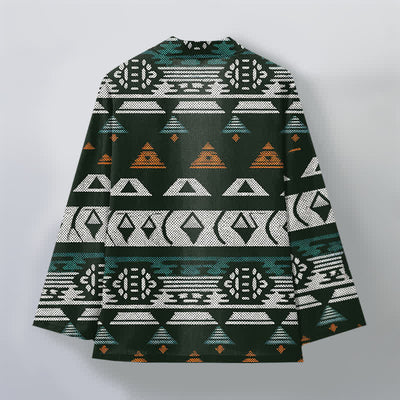 Buddha Stones Cotton Teal Aztec Geometric Pattern Open Front Men's Kimono - image 11