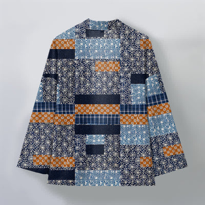 Buddha Stones Cotton Patchwork Geometric Block Pattern Open Front Men's Kimono - image 2