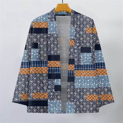 Buddha Stones Cotton Patchwork Geometric Block Pattern Open Front Men's Kimono - image 1
