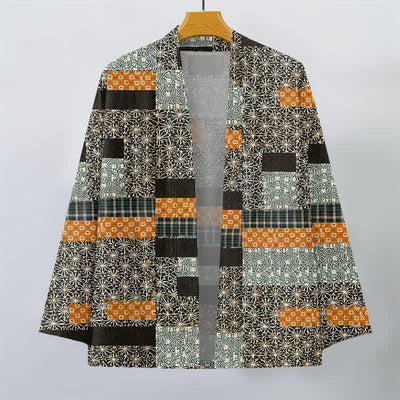 Buddha Stones Cotton Patchwork Geometric Block Pattern Open Front Men's Kimono - image 7