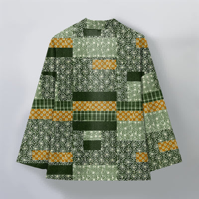 Buddha Stones Cotton Patchwork Geometric Block Pattern Open Front Men's Kimono - image 11