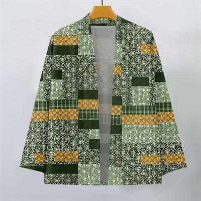 Buddha Stones Cotton Patchwork Geometric Block Pattern Open Front Men's Kimono - image 10