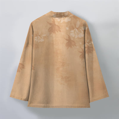 Buddha Stones Cotton Subtle Floral Leaf Pattern Open Front Men's Kimono - image 2