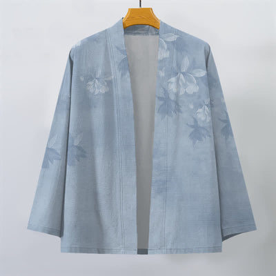 Buddha Stones Cotton Subtle Floral Leaf Pattern Open Front Men's Kimono - image 7