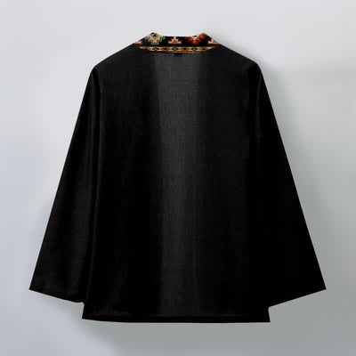 Buddha Stones Cotton Tribal Geometric Trim Pattern Open Front Men's Kimono - image 2