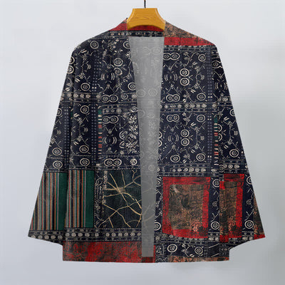 Buddha Stones Cotton Tribal Geometric Patchwork Pattern Open Front Men's Kimono - image 1