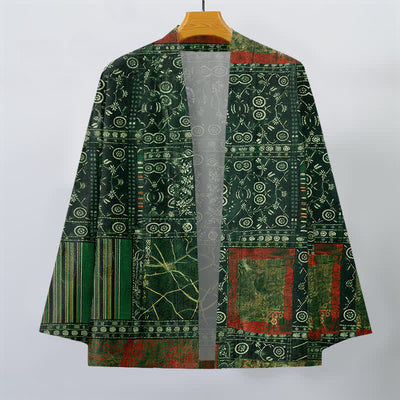Buddha Stones Cotton Tribal Geometric Patchwork Pattern Open Front Men's Kimono - image 7
