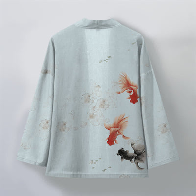 Buddha Stones Cotton Koi Fish Flowing Waves Pattern Open Front Men's Kimono - image 8