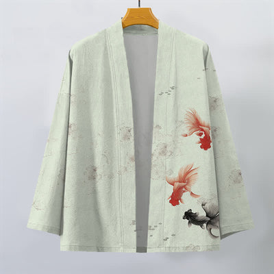 Buddha Stones Cotton Koi Fish Flowing Waves Pattern Open Front Men's Kimono - image 10
