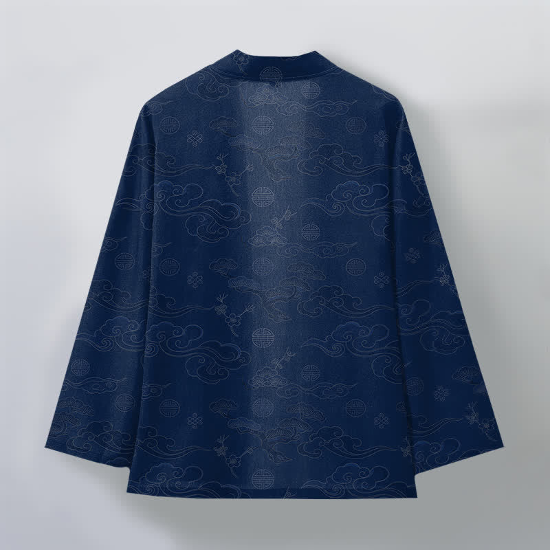 Buddha Stones Cotton Auspicious Clouds Pattern Open Front Men's Kimono - image 2