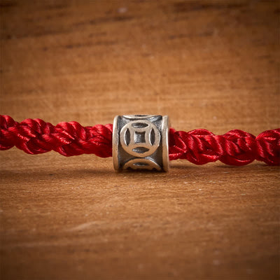 Buddha Stones Black Red String 925 Sterling Silver Chinese Coin Protection Minimalist Bracelet - image 5