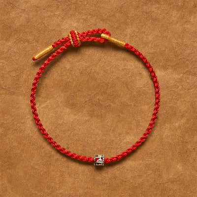 Buddha Stones Black Red String 925 Sterling Silver Om Mani Padme Hum Protection Minimalist Bracelet - image 1