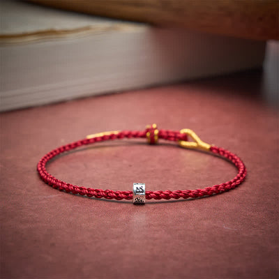 Buddha Stones Black Red String 925 Sterling Silver Om Mani Padme Hum Luck Minimalist Bracelet - image 2